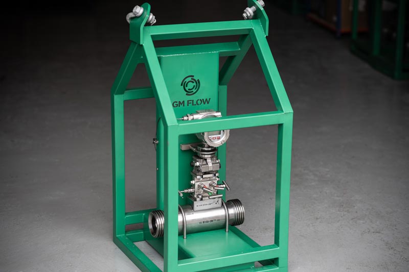Integra-Cone high pressure nitrogen gas flow meter in its green painted cradle